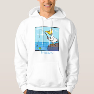 Funny fishing pelican cartoon hoodie