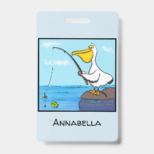 Funny fishing pelican cartoon ID badge