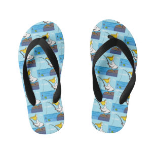 Funny fishing pelican cartoon kid's thongs