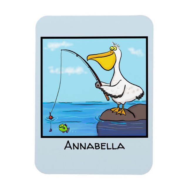 Funny fishing pelican cartoon magnet (Vertical)