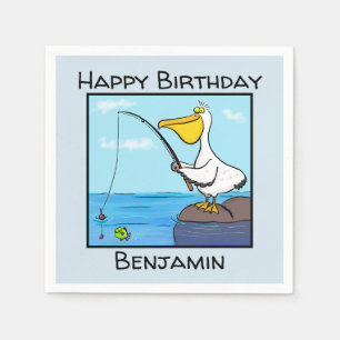 Funny fishing pelican cartoon napkin