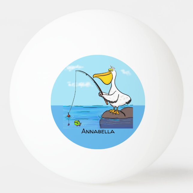 Funny fishing pelican cartoon  ping pong ball (Front)