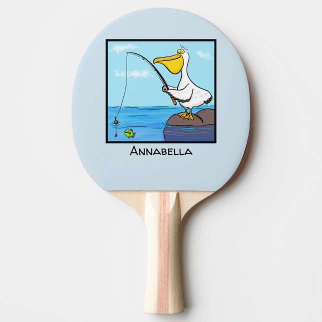 Funny fishing pelican cartoon  ping pong paddle (Front)