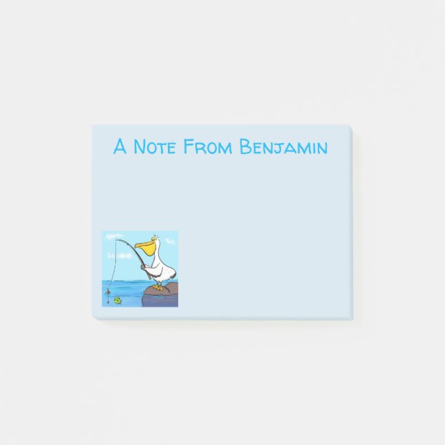 Funny fishing pelican cartoon post-it notes (Front)
