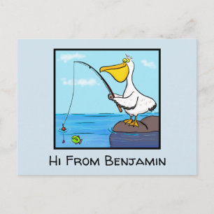 Funny fishing pelican cartoon postcard