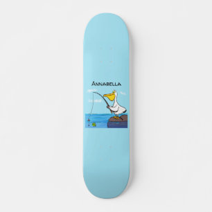 Funny fishing pelican cartoon skateboard