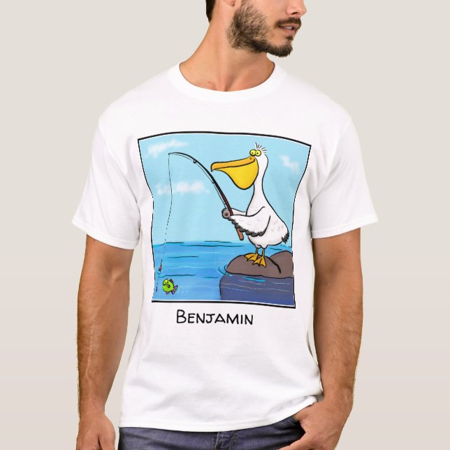Funny fishing pelican cartoon T-Shirt (Front)