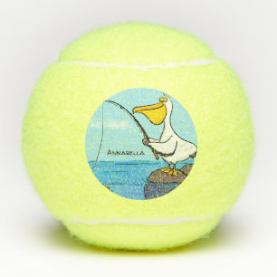 Funny fishing pelican cartoon tennis balls