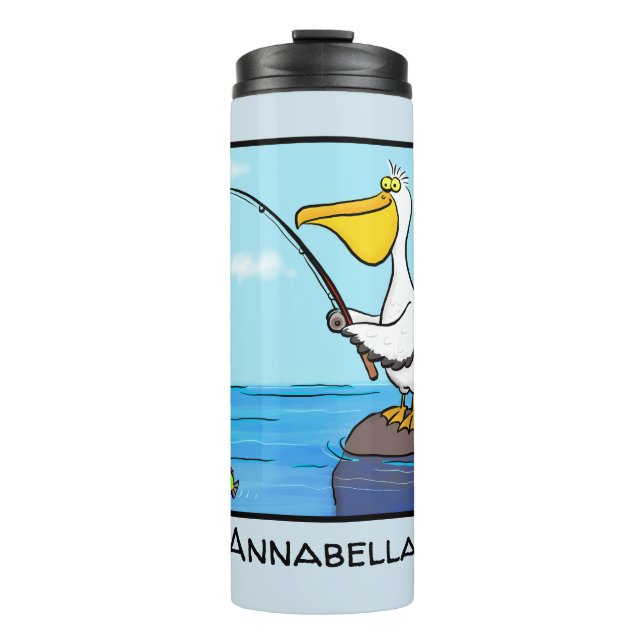Funny fishing pelican cartoon thermal tumbler (Front)