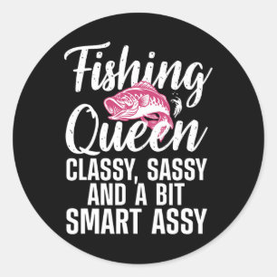 Funny Fishing Queen Design For Women Ladies Fishin Classic Round Sticker