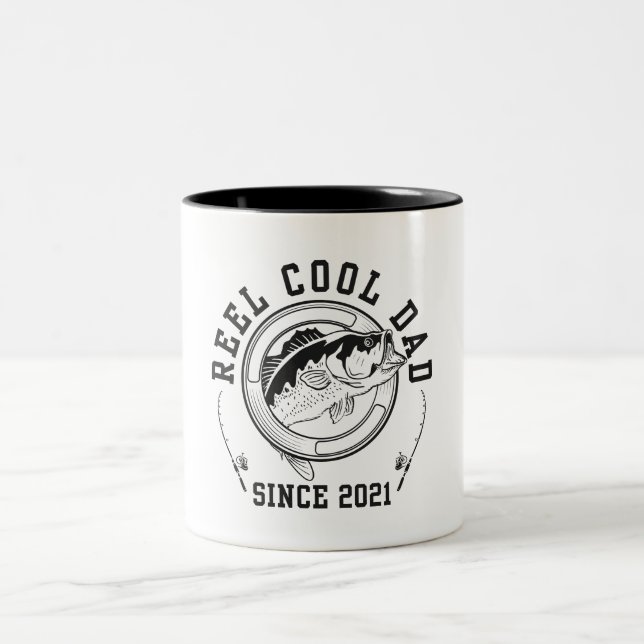 Funny Fishing Quote Reel Cool Dad Since 2021 Two-Tone Coffee Mug (Center)