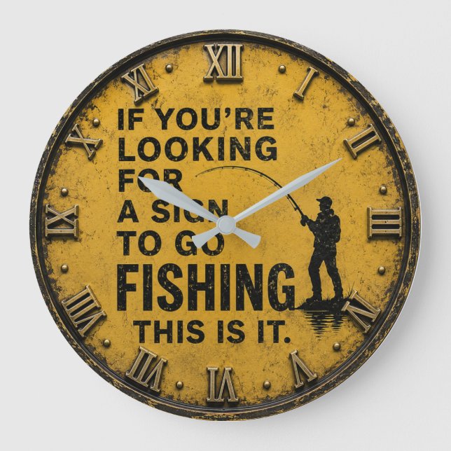 Funny Fishing Rustic Fisherman Cabin Gift Large Clock (Front)