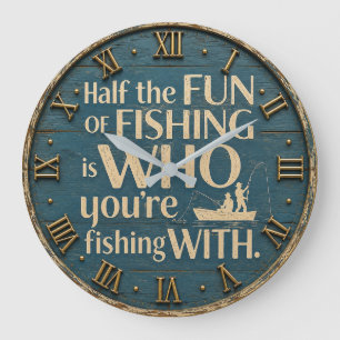 Funny Fishing Rustic Fisherman Decor Cabin Gift Large Clock