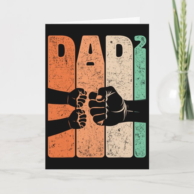 Funny Fist Bump Dad Squared Retro Father Of Two Ki Card (Front)