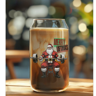 Funny Fitness Christmas Liftmas Barbell Santa Can Glass
