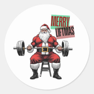 Funny Fitness Christmas Liftmas Barbell Santa Classic Round Sticker
