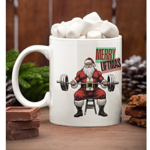 Funny Fitness Christmas Liftmas Barbell Santa Coffee Mug