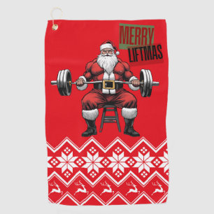 Funny Fitness Christmas Liftmas Barbell Santa Gym Golf Towel