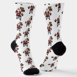 Funny Fitness Christmas Liftmas Barbell Santa Socks