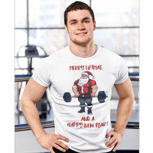 Funny Fitness Christmas Liftmas Barbell Santa T-Shirt