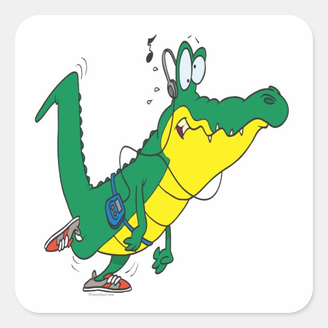 funny fitness gator alligator cartoon square sticker (Front)