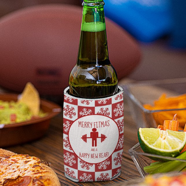 Funny Fitness Themed Christmas Fitmas Trainer Gym Can Cooler (Creator Uploaded)