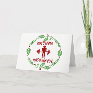 Funny Fitness Themed Christmas Liftmas Barbell Holiday Card