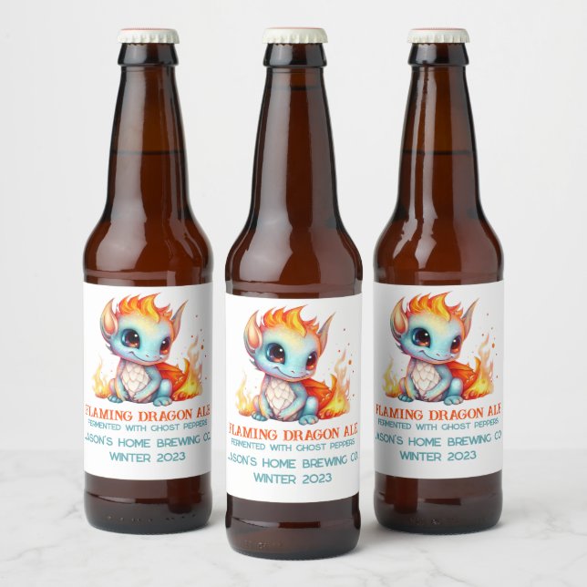Funny Flaming Baby Dragon Home Brew Beer Beer Bottle Label (Bottles)