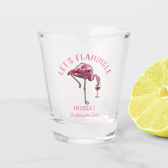 Funny Flamingo Bachelorette Weekend Party Shot Glass (Front)