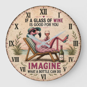Funny Flamingo Beach Large Clock