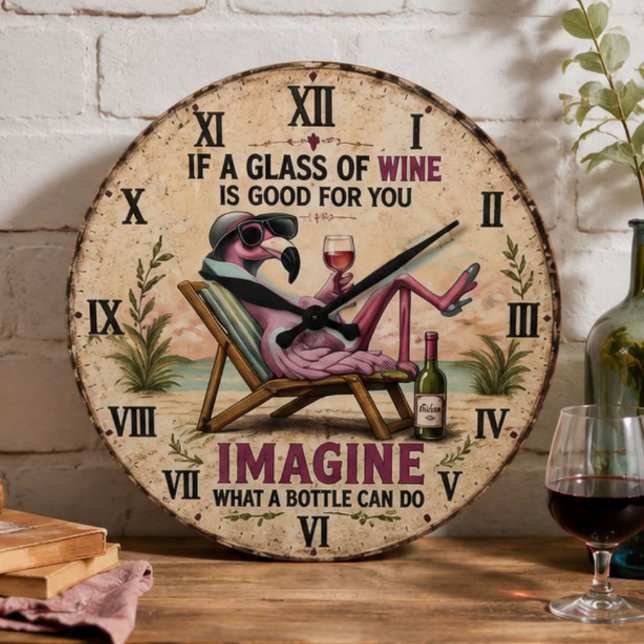 Funny Flamingo Beach Large Clock (Creator Uploaded)