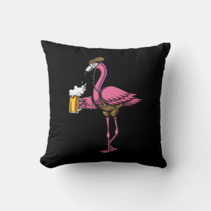 Funny Flamingo Bird Drinking Beer Party Cushion