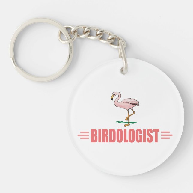 Funny Flamingo Bird Watching Key Ring (Front)