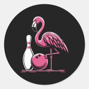 Funny Flamingo Bowling Pin Bowl Bowler Classic Round Sticker
