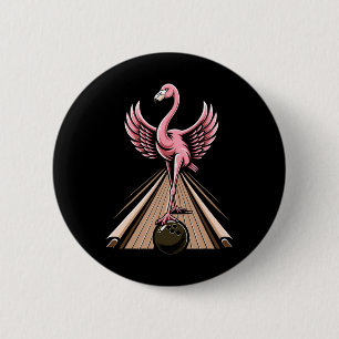 Funny Flamingo Bowling Player Bowler Bowl Sports 6 Cm Round Badge