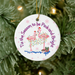 Funny Flamingo Christmas Ceramic Ornament