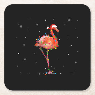 Funny Flamingo Christmas Light Apparel Cute Xmas Square Paper Coaster