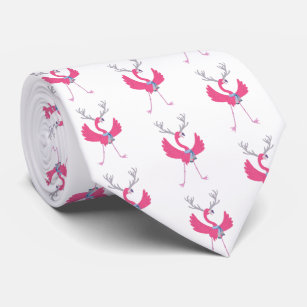 Funny Flamingo Christmas Reindeer Pattern Tie