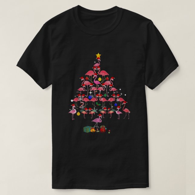 Funny Flamingo Christmas Tree Cute Flamingos Xmas  T-Shirt (Design Front)