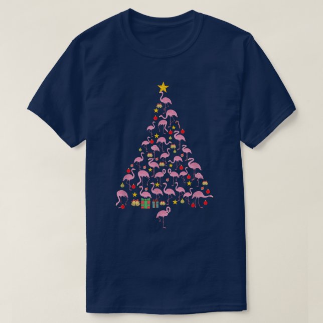Funny Flamingo Christmas Tree Ornithologist  T-Shirt (Design Front)