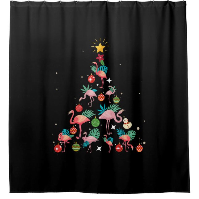 Funny Flamingo Christmas Tree Shower Curtain (Front)