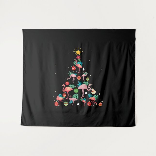 Funny Flamingo Christmas Tree Tapestry (Front (Horizontal))