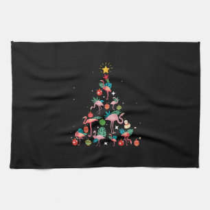 Funny Flamingo Christmas Tree Tea Towel