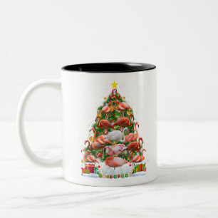 Funny Flamingo Christmas Tree Two-Tone Coffee Mug