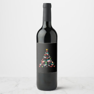 Funny Flamingo Christmas Tree Wine Label