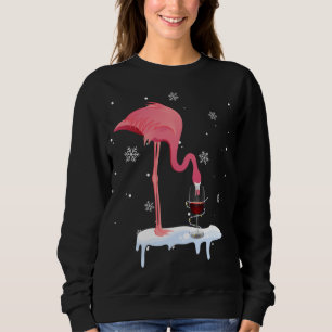 Funny Flamingo Drinking Wine On Christmas Xmas Paj Sweatshirt