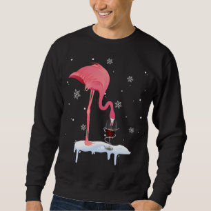 Funny Flamingo Drinking Wine On Christmas Xmas Paj Sweatshirt