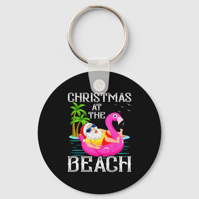 Funny Flamingo Float Santa Claus Christmas At The  Key Ring (Front)