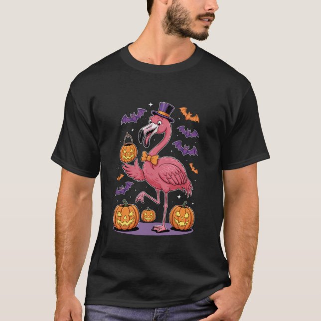 Funny Flamingo Ghosts Halloween Design T-Shirt (Front)