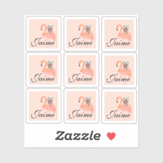 Funny Flamingo Holding Plants Frame Sticker